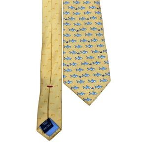 Tommy Hilfiger Men's Yellow Shark Print 100%‎ Silk Necktie